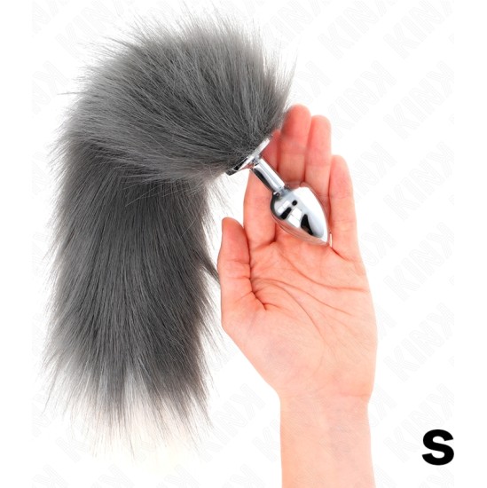 Kink Pleasure Plugs KINK - ANAL PLUG SIZE S 7 X 3 CM WITH SYNTHETIC TAIL 40 CM GREY AND WHITE