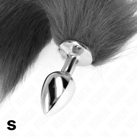 Kink Pleasure Plugs KINK - ANAL PLUG SIZE S 7 X 3 CM WITH SYNTHETIC TAIL 40 CM GREY AND WHITE