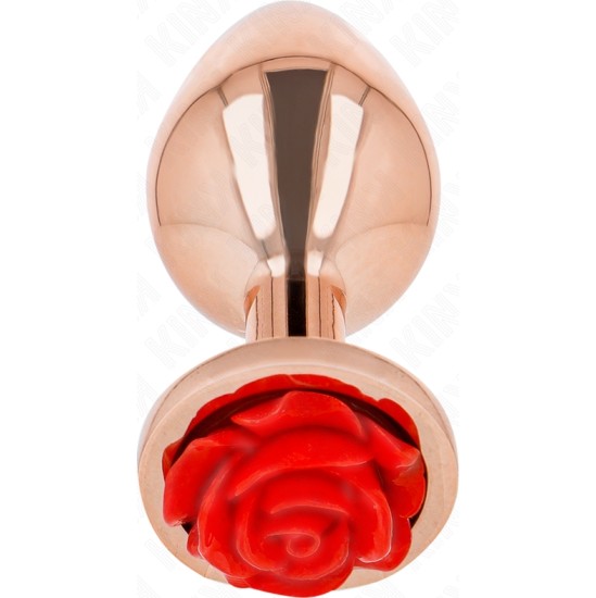 Kink Pleasure Plugs KINK - PINK GOLD ANAL PLUG WITH RED ROSE M