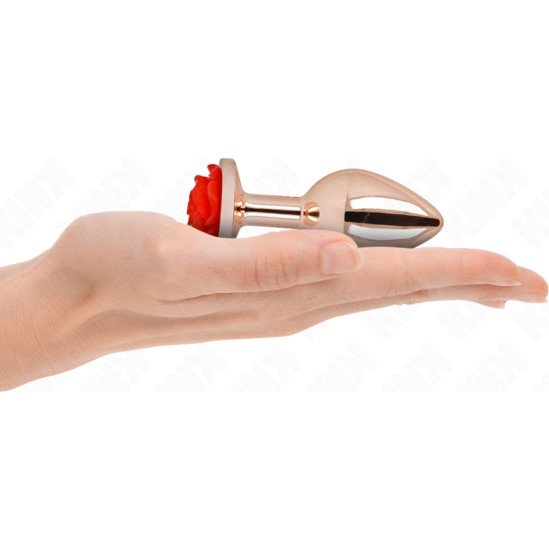 Kink Pleasure Plugs KINK - PINK GOLD ANAL PLUG WITH RED ROSE M