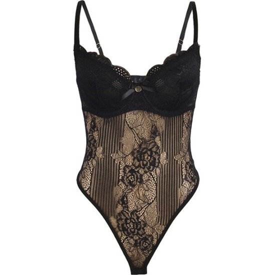 Subblime Bodies SUBBLIME - 955618 LACE BODYSUIT WITH BOTTOM CLOSURE BLACK S/M