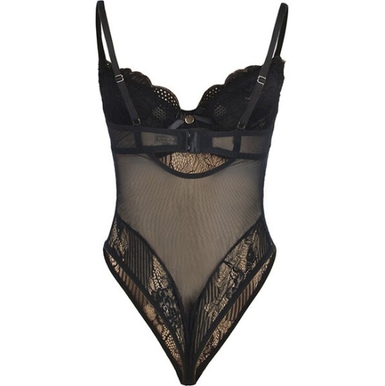 Subblime Bodies SUBBLIME - 955618 LACE BODYSUIT WITH BOTTOM CLOSURE BLACK S/M