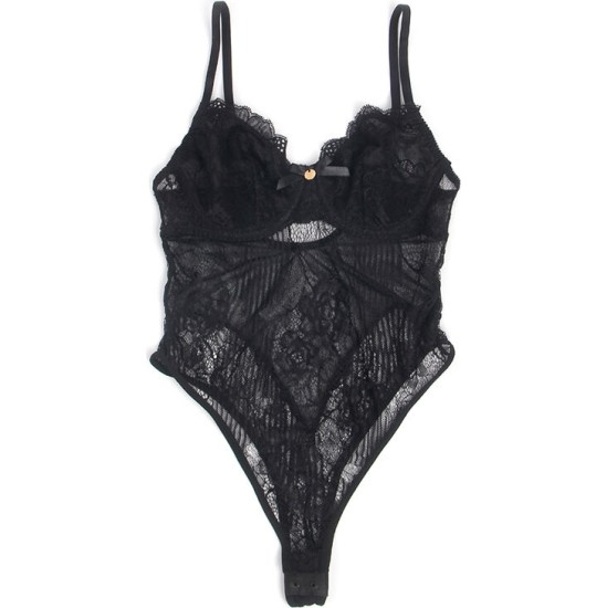 Subblime Bodies SUBBLIME - 955618 LACE BODYSUIT WITH BOTTOM CLOSURE BLACK S/M