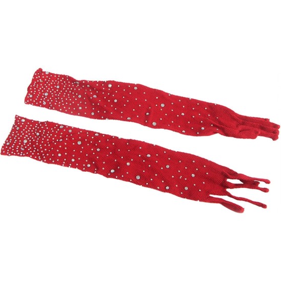 Subblime Bodystockings SUBBLIME - 952181 FISHNET BODYSTOCKING WITH GLOVES AND DIAMONDS RED ONE SIZE