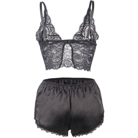 Subblime Sets SUBBLIME - 953911 SILK AND LACE NIGHTGOWN + PANTIES BLACK S/M