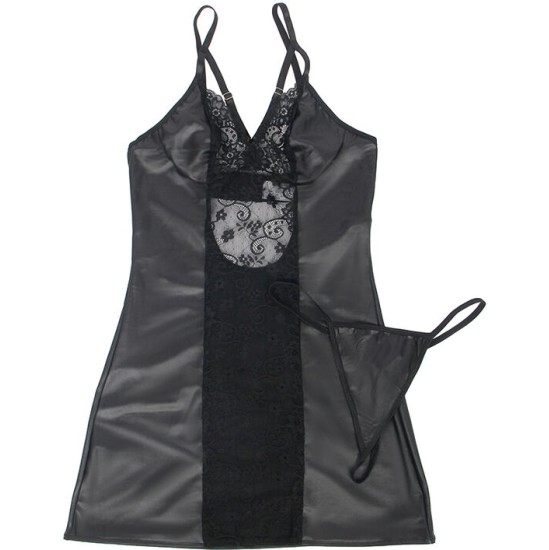 Subblime Dresses SUBBLIME - 954161 DRESS + THONG LEATHER BLACK S/M