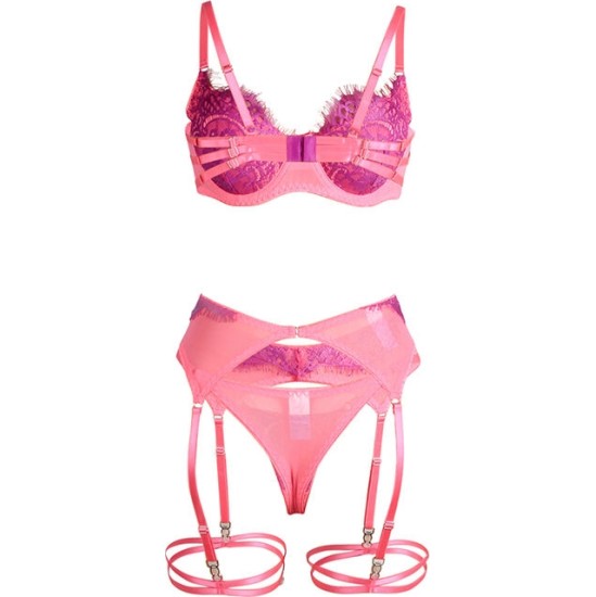 Subblime Sets SUBBLIME - 955359 SET OF BRA WITH LACE AND GARTER LINKS PINK AND PURPLE S/M