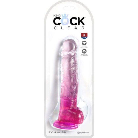 King Cock CLEAR REALISTIC PENIS WITH BALLS 16.5 CM PINK