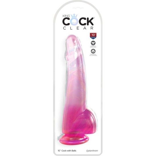 King Cock CLEAR DILDO WITH TESTICLES 19 CM PINK