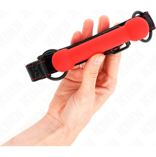 Kink Collar & Gag KINK - BONE GAG WITH LEATHERETTE STRAP RED ADJUSTABLE 41-57 CM