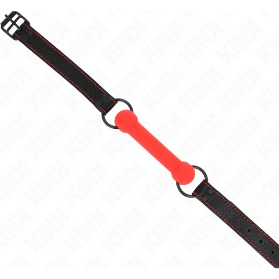 Kink Collar & Gag KINK - BONE GAG WITH LEATHERETTE STRAP RED ADJUSTABLE 41-57 CM
