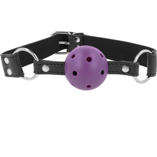 Kink Collar & Gag KINK - BREATHABLE BALL 4 CM GAG WITH DOUBLE RIVET PURPLE 62.5 x 2.5 CM ADJUSTABLE 42-58 CM