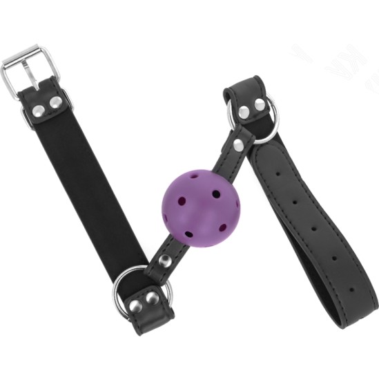 Kink Collar & Gag KINK - BREATHABLE BALL 4 CM GAG WITH DOUBLE RIVET PURPLE 62.5 x 2.5 CM ADJUSTABLE 42-58 CM