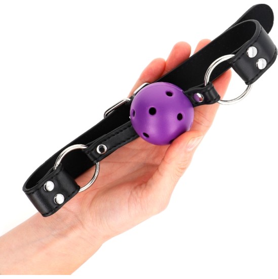 Kink Collar & Gag KINK - BREATHABLE BALL 4 CM GAG WITH DOUBLE RIVET PURPLE 62.5 x 2.5 CM ADJUSTABLE 42-58 CM