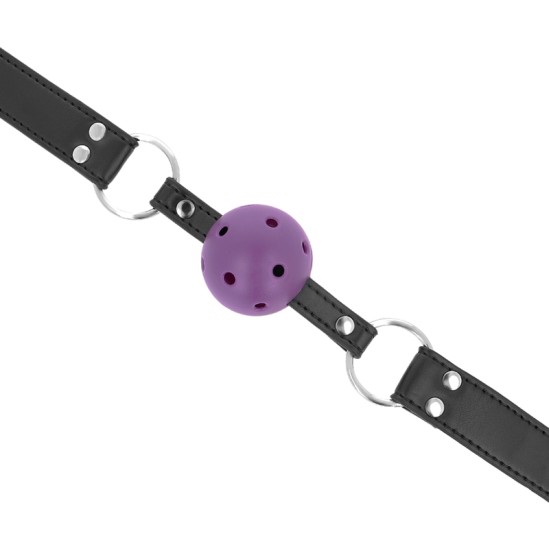 Kink Collar & Gag KINK - BREATHABLE BALL 4 CM GAG WITH DOUBLE RIVET PURPLE 62.5 x 2.5 CM ADJUSTABLE 42-58 CM