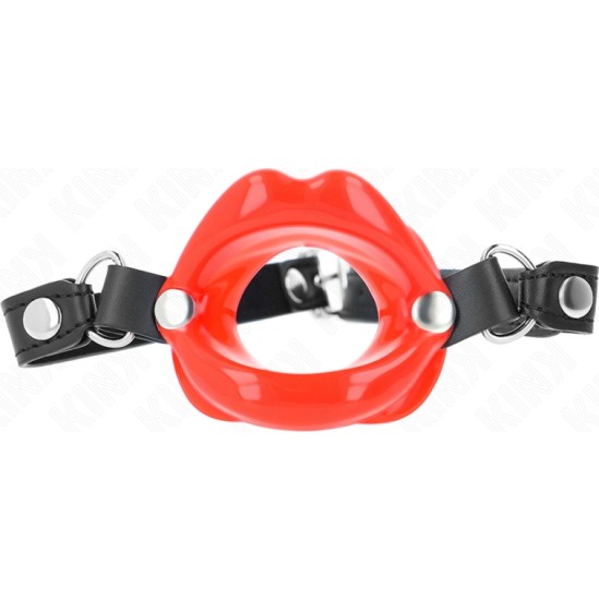 Kink Collar & Gag KINK - LIP 8 CM GAG WITH RED LEATHERETTE STRAP 63 x 2 CM ADJUSTABLE 39-58 CM