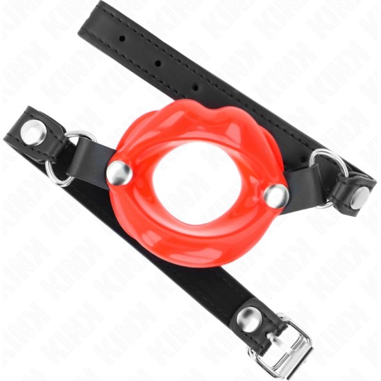 Kink Collar & Gag KINK - LIP 8 CM GAG WITH RED LEATHERETTE STRAP 63 x 2 CM ADJUSTABLE 39-58 CM