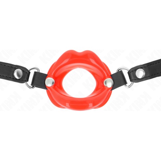 Kink Collar & Gag KINK - LIP 8 CM GAG WITH RED LEATHERETTE STRAP 63 x 2 CM ADJUSTABLE 39-58 CM