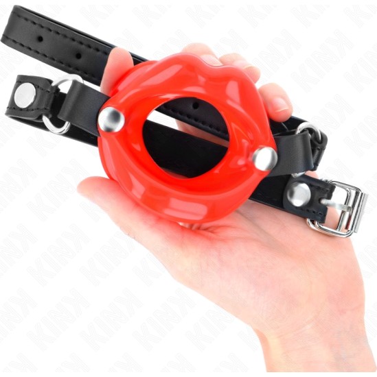 Kink Collar & Gag KINK - LIP 8 CM GAG WITH RED LEATHERETTE STRAP 63 x 2 CM ADJUSTABLE 39-58 CM