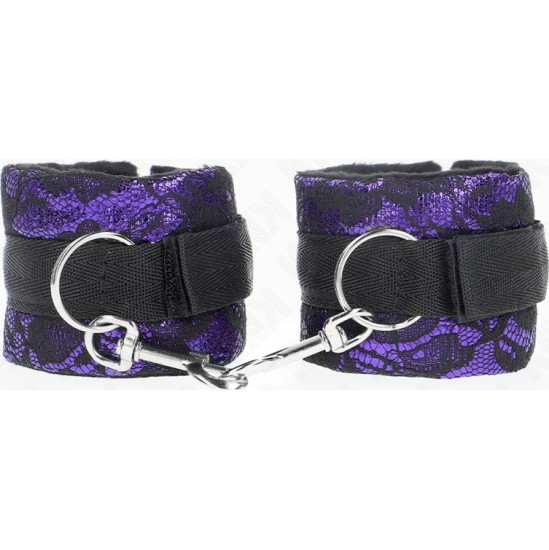 Kink Wrist Restraint KINK - SHORT VELVET LACE WRIST RESTRAINTS AND NYLON BIND PURPLE / BLACK 23 X 6.5 CM