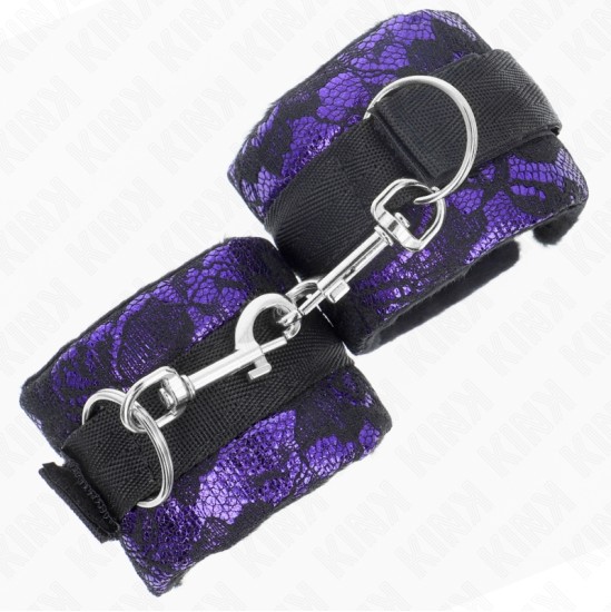 Kink Wrist Restraint KINK - SHORT VELVET LACE WRIST RESTRAINTS AND NYLON BIND PURPLE / BLACK 23 X 6.5 CM