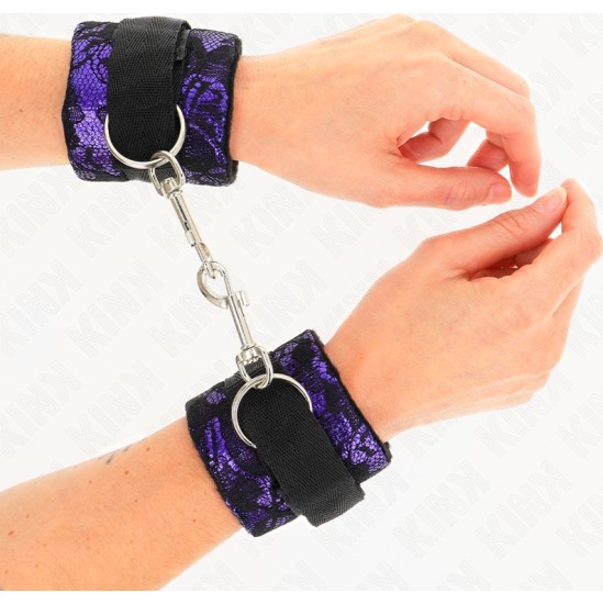 Kink Wrist Restraint KINK - SHORT VELVET LACE WRIST RESTRAINTS AND NYLON BIND PURPLE / BLACK 23 X 6.5 CM