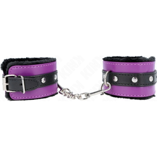 Kink Wrist Restraint KINK - PREMIUM FUR LINED WRIST RESTRAINTS BLACK WITH PURPLE / BLACK BELT ADJUSTABLE 17-29 CM X 6 CM