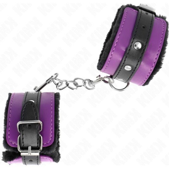 Kink Wrist Restraint KINK - PREMIUM FUR LINED WRIST RESTRAINTS BLACK WITH PURPLE / BLACK BELT ADJUSTABLE 17-29 CM X 6 CM