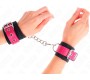 Kink Wrist Restraint KINK - NYLON WRIST RESTRAINTS BLACK WITH LEATHERETTE BELT RASPBERRY ROSE ADJUSTABLE 19-29 CM X 5.1 CM