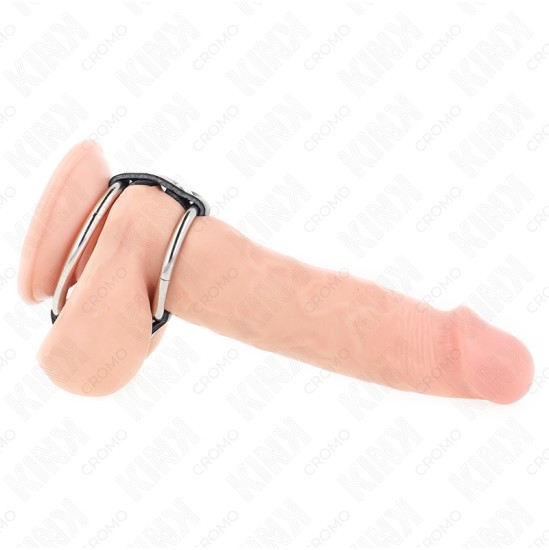 Kink Ring Power KINK - DOUBLE METAL PENIS RING 3.8 CM TO 5 CM CONNECTED WITH LEATHER