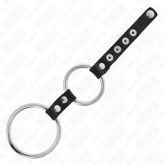 Kink Ring Power KINK - DOUBLE METAL PENIS RING 3.8 CM TO 5 CM CONNECTED WITH LEATHER