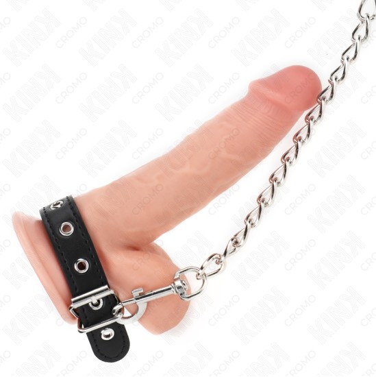 Kink Ring Power KINK - LEATHER PENIS RING WITH STRAP 21.5 X 2 CM AND METAL CHAIN 60 CM