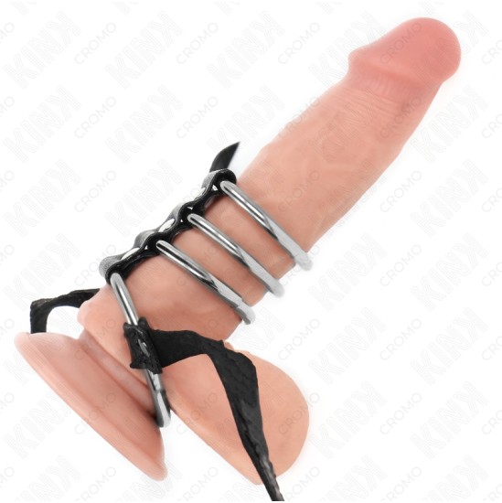 Kink Ring Power KINK - 4 CONNECTED METAL PENIS RINGS 3.8 CM TO 5 CM WITH LEATHER BELT 112 CM