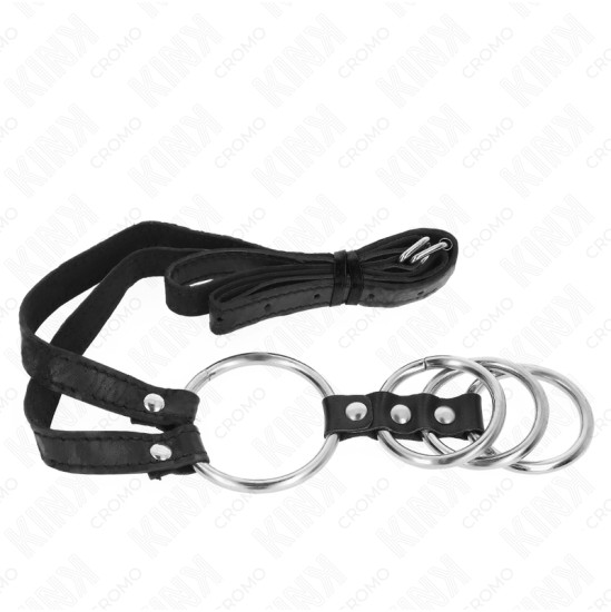 Kink Ring Power KINK - 4 CONNECTED METAL PENIS RINGS 3.8 CM TO 5 CM WITH LEATHER BELT 112 CM