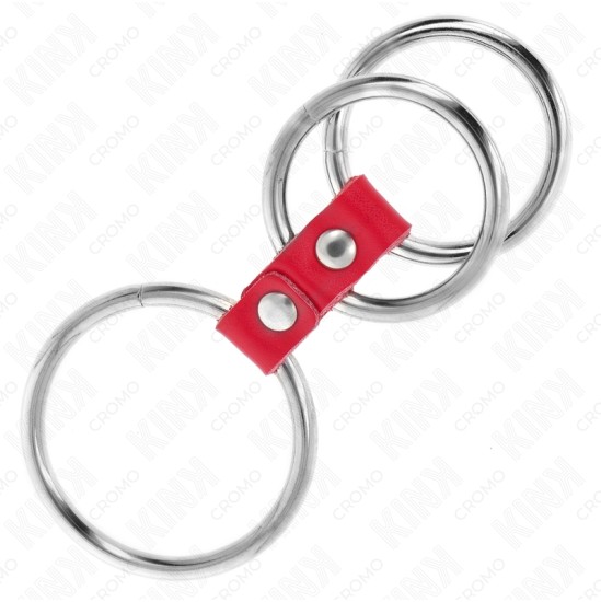 Kink Ring Power KINK - TRIPLE METAL PENIS RING 3.7 CM TO 5 CM CONNECTED WITH RED LEATHER