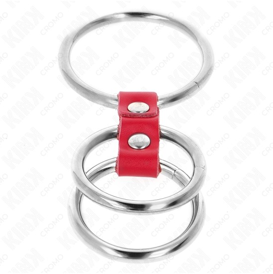 Kink Ring Power KINK - TRIPLE METAL PENIS RING 3.7 CM TO 5 CM CONNECTED WITH RED LEATHER