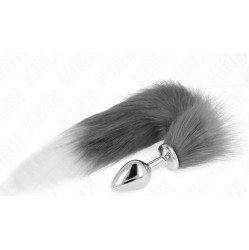 Kink Pleasure Plugs KINK - ANAL PLUG SIZE M 8 X 3.5 CM WITH SYNTHETIC TAIL 40 CM GREY AND WHITE