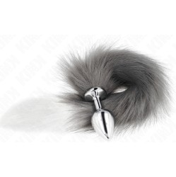 Kink Pleasure Plugs KINK - ANAL PLUG SIZE M 8 X 3.5 CM WITH SYNTHETIC TAIL 40 CM GREY AND WHITE