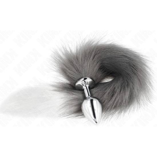 Kink Pleasure Plugs KINK - ANAL PLUG SIZE M 8 X 3.5 CM WITH SYNTHETIC TAIL 40 CM GREY AND WHITE