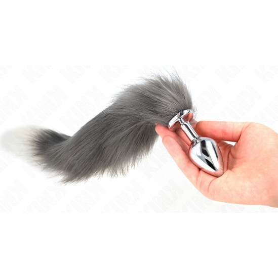 Kink Pleasure Plugs KINK - ANAL PLUG SIZE M 8 X 3.5 CM WITH SYNTHETIC TAIL 40 CM GREY AND WHITE