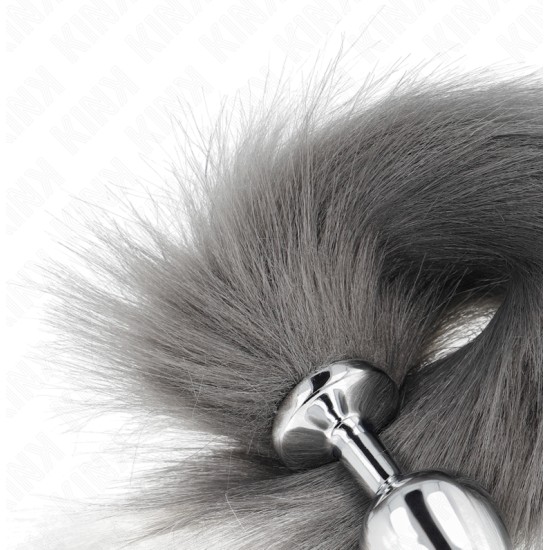 Kink Pleasure Plugs KINK - ANAL PLUG SIZE M 8 X 3.5 CM WITH SYNTHETIC TAIL 40 CM GREY AND WHITE