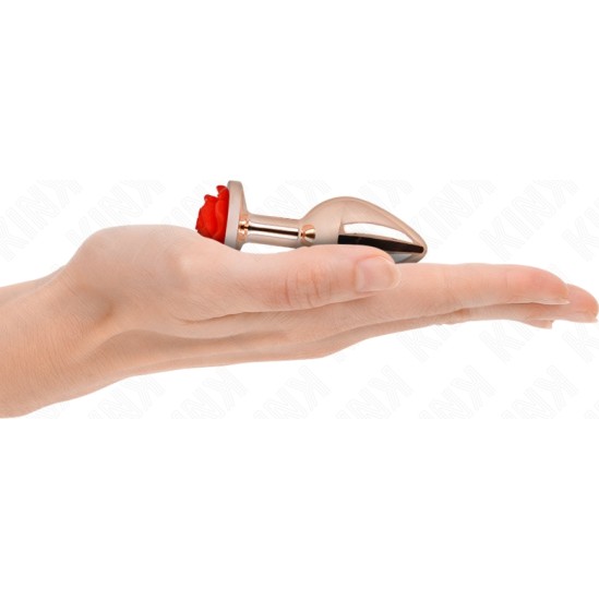 Kink Pleasure Plugs KINK - PINK GOLD ANAL PLUG WITH RED ROSE S