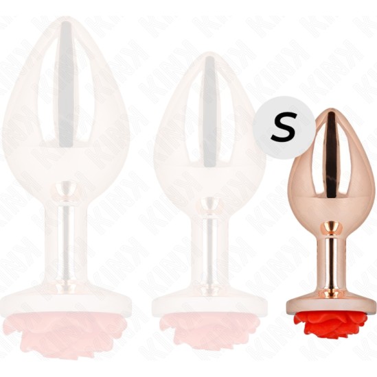 Kink Pleasure Plugs KINK - PINK GOLD ANAL PLUG WITH RED ROSE S