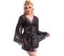 Subblime Babydolls SUBBLIME - TRANSPARENT FABRIC ROBE WITH LACE DETAIL BLACK S/M