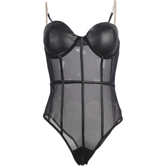 Subblime Bodies SUBBLIME - BLACK CHAIN SUSPENDERS BODYSUIT S/M