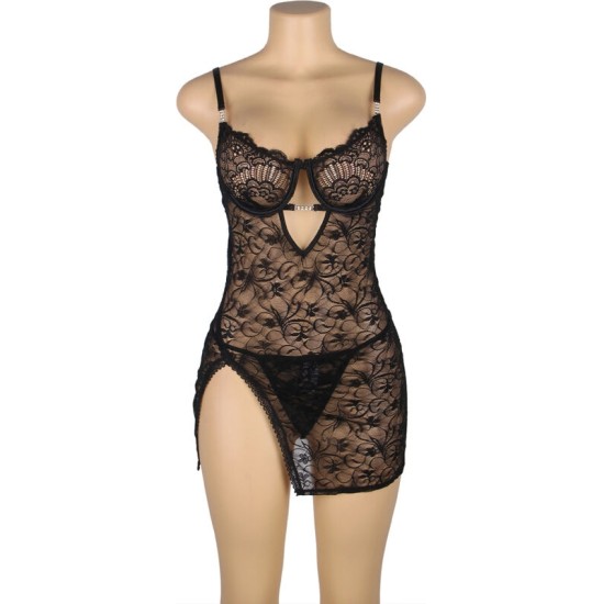 Subblime Babydolls SUBBLIME - 954185 LACE BABYDOLL WITH ADJUSTABLE STRAPS BLACK S/M