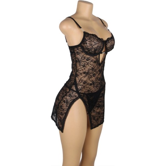 Subblime Babydolls SUBBLIME - 954185 LACE BABYDOLL WITH ADJUSTABLE STRAPS BLACK S/M