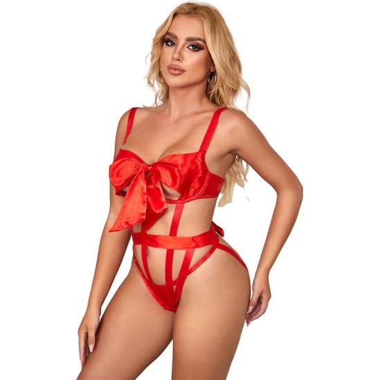 Subblime Bodystockings SUBBLIME - 954468 SEXY OPENWORK BODY WITH BOW RED S/M