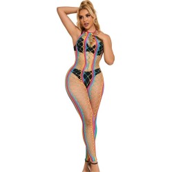 Subblime Bodystockings SUBBLIME - 952358 RAINBOW MESH HALTER NECK BODYSTOCKING XS/M