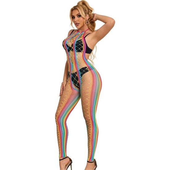 Subblime Bodystockings SUBBLIME - 952358 RAINBOW MESH HALTER NECK BODYSTOCKING XS/M